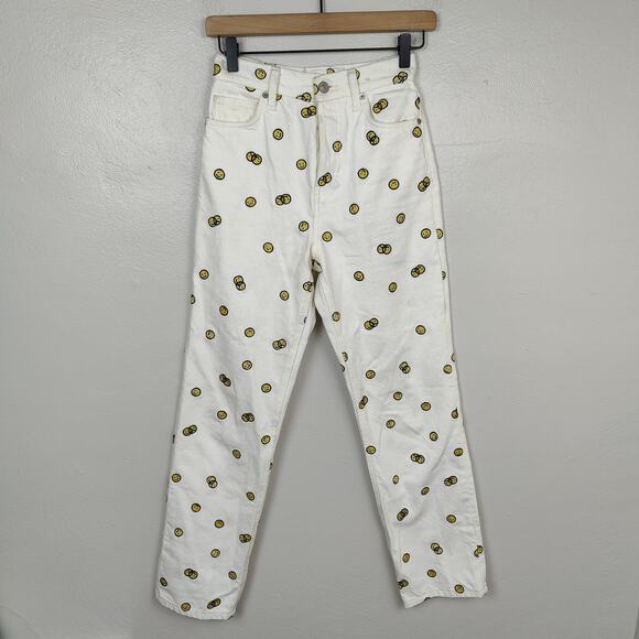 Reformation Mixed Emotions Jeans Womens 25 High-Rise Straight White‎ Smiley - Picture 1 of 10